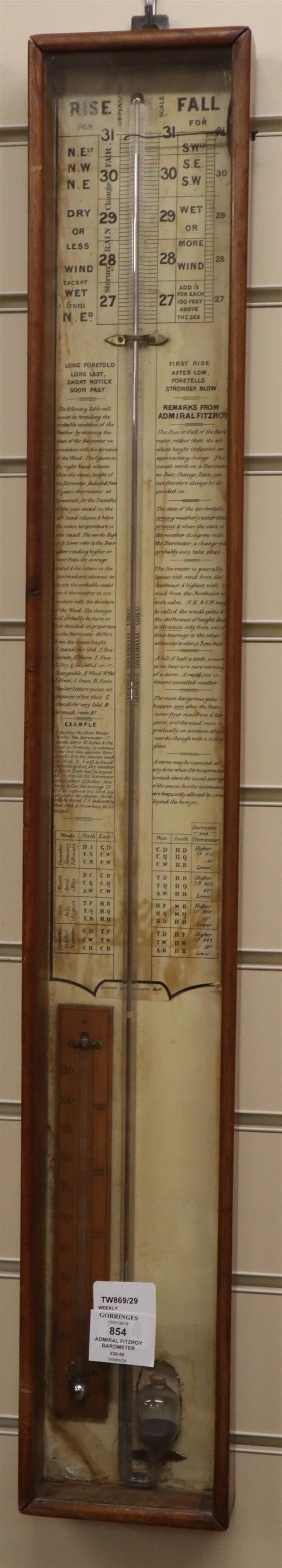 An Admiral Fitzroy barometer in oak case with paper scales H.88cm